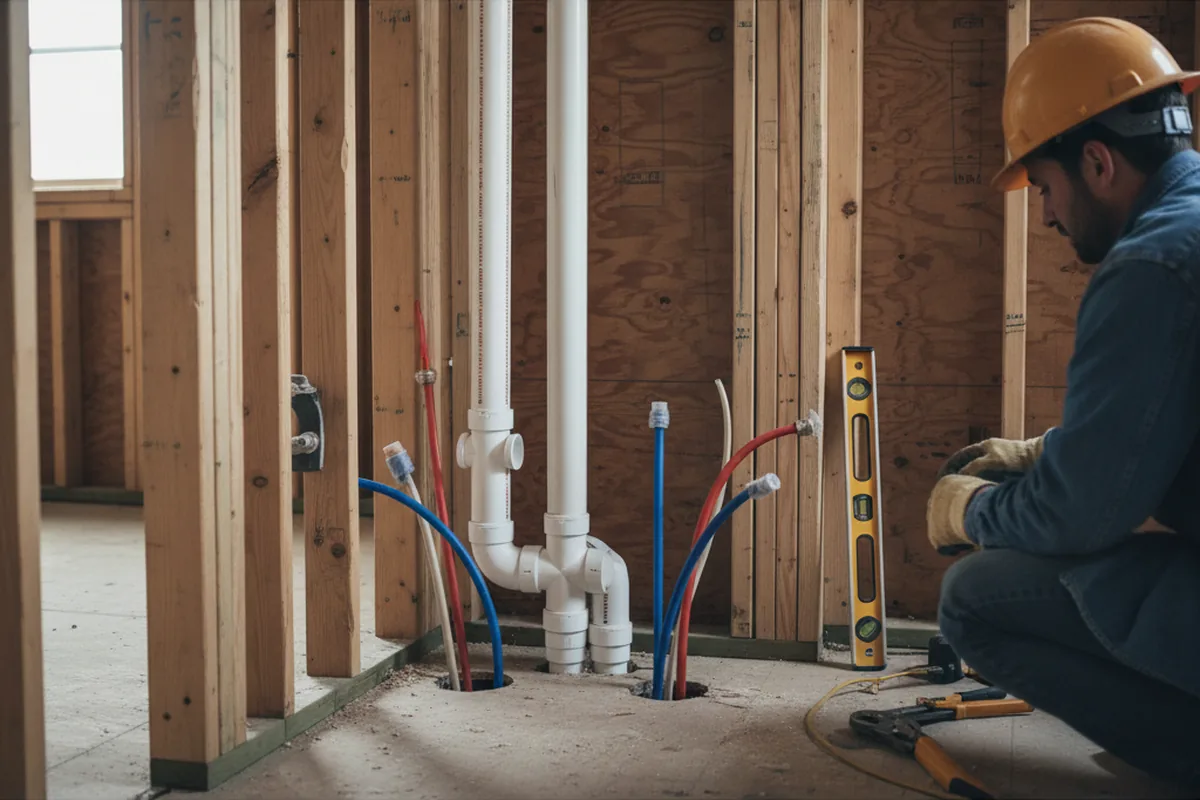 Drain and supply rough-in during Sump Pump Repair in Camp Lejeune